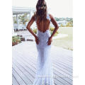 sexy lace embroidery halter backless wedding dress